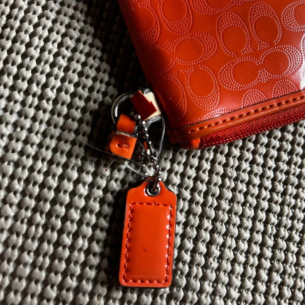 Coach Orange Patent Leather Signature C Monogram Heart Wristlet Pouch
